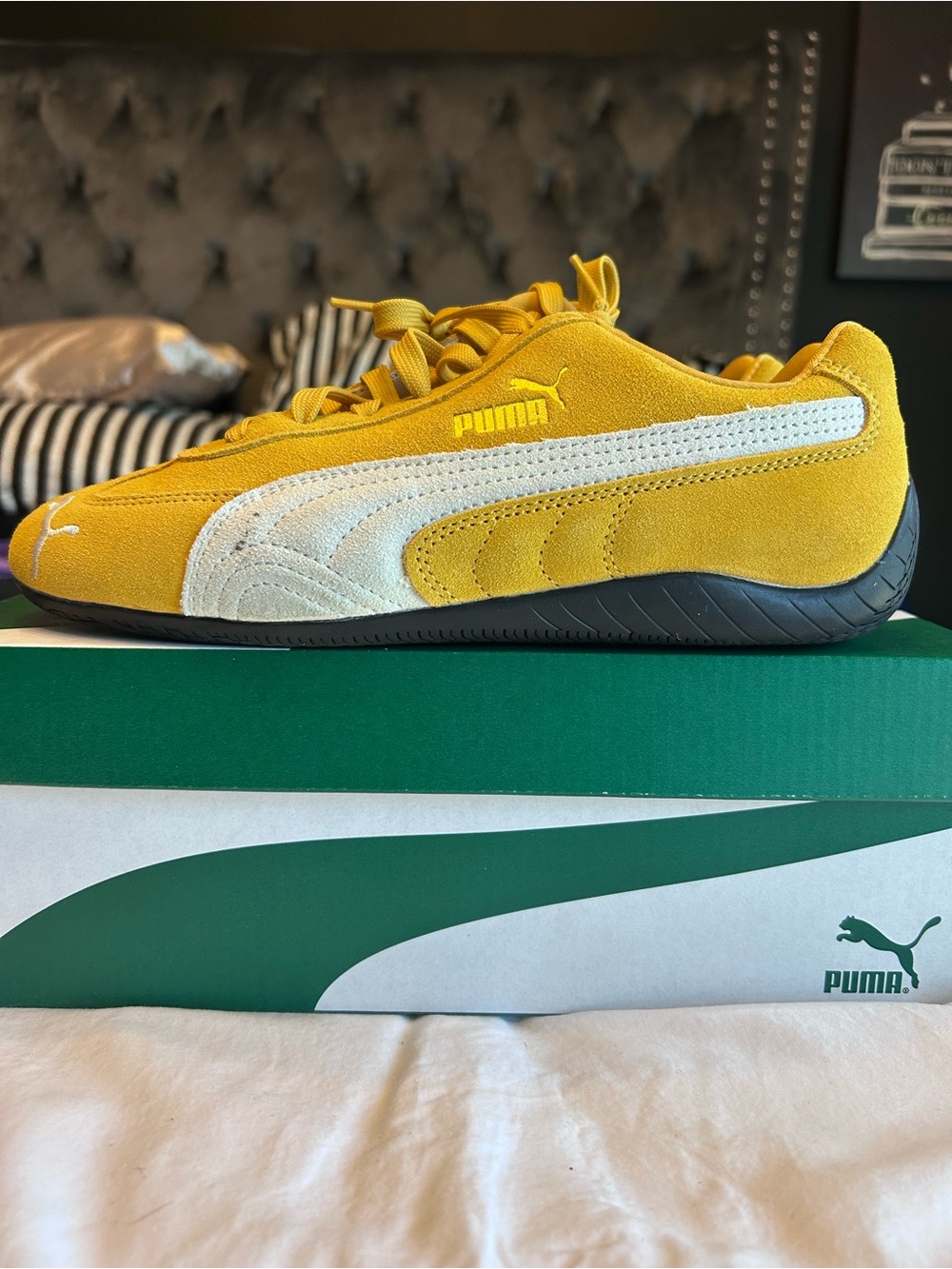 Puma Men's Suede Athletic Shoes in Mustard Yellow and White